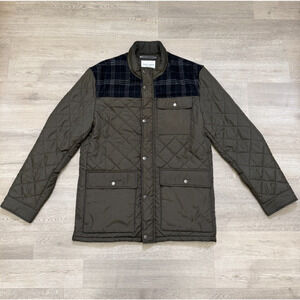 Cole Haan Signature Quilted Mixed Media Utility Jacket Mens M Navy Olive